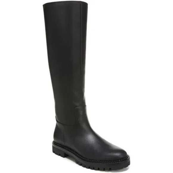 NEW +Tag~ VINCE (Made in Italy)~like COLLIN,BLACK Leather Knee High Lug Boots ~8 - Picture 1 of 10